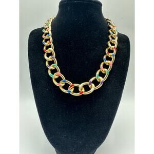 Sohi Gold Chainlink Necklace Multicolor Enamel GUC